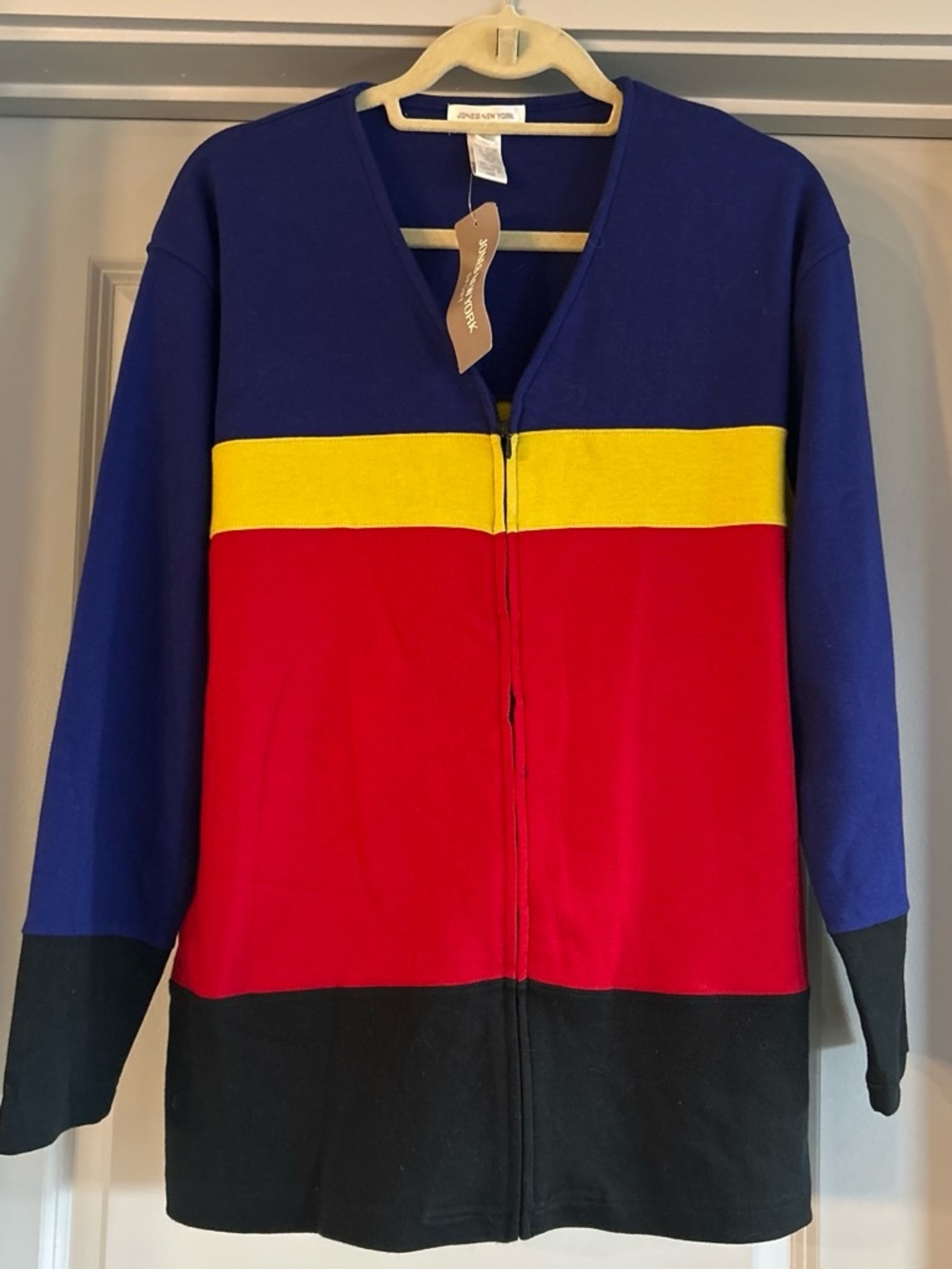 Jones New York Colorblock Zip Jacket — Blue, Yellow, Red, Black